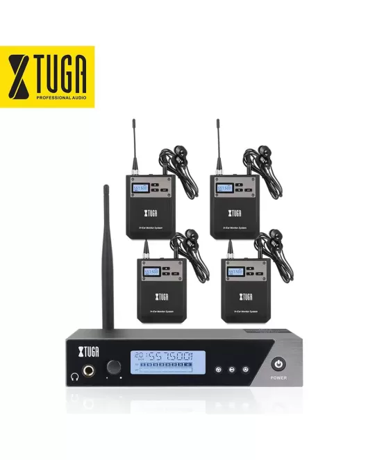 Xtuga IEM1100 - Sistema Inalámbrico de Monitoreo In-Ear para Escenario con 4 Bodypacks