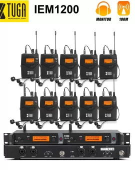 Xtuga IEM1200 Sistema de Monitor Inalámbrico In-Ear con 10 Bodypack