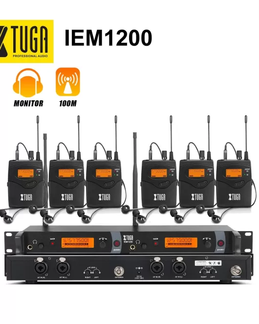 Xtuga IEM1200 6 Bodypack Wireless en el sistema de monitor de oído 