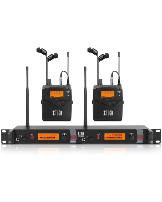 Xtuga RW2080 - Sistema profesional inalámbrico de monitoreo In Ear con 2 Bodypacks.