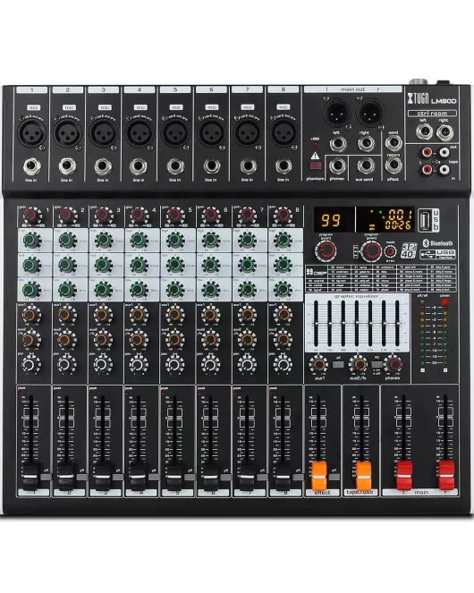 XTUGA LM80D Professional Audio Mixer 8 Channels Audio Music Mixer Mixing Console With Bluetooth USB