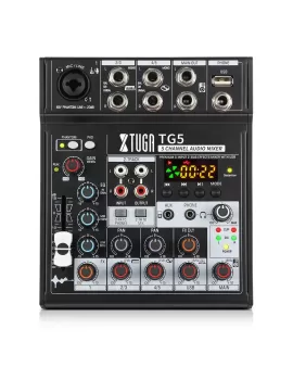 La XTUGA TG5 es una mezcladora de audio de 5 canales, una consola de mezcla de sonido portátil con USB