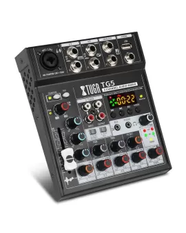 La XTUGA TG5 es una mezcladora de audio de 5 canales, una consola de mezcla de sonido portátil con USB