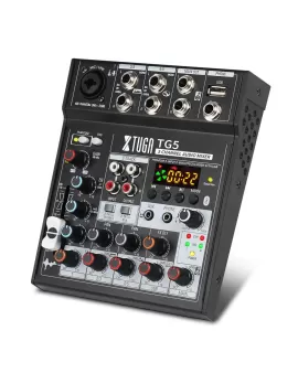 La XTUGA TG5 es una mezcladora de audio de 5 canales, una consola de mezcla de sonido portátil con USB