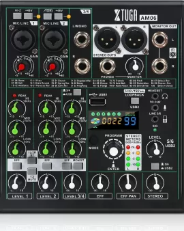 Xtuga AM06 Mejor mezclador de audio Bluetooth/USB 6 canales| El audio Xtuga Xtuga AM06 Mejor mezclador de audio Bluetooth/USB 6 canales| El audio Xtuga