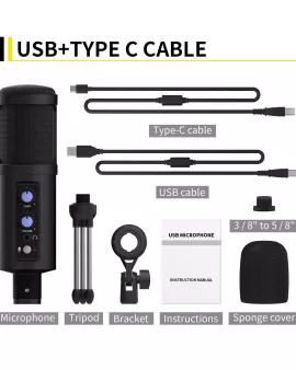 Xtuga BM990 Tipo C y USB Micrófono de Condensador Xtuga BM990 Tipo C y USB Micrófono de Condensador