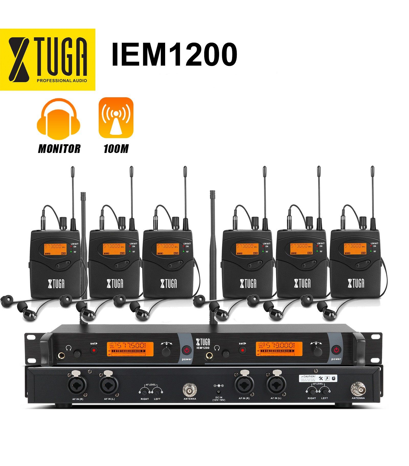  IEM1200 Sistema de monitor inalámbrico en el oído 2 canales 2/4  Bodypacks Monitoreo con auricular tipo inalámbrico utilizado para  escenario, estudio e iglesia (2 bodypacks) : Instrumentos Musicales